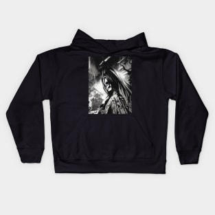 Macabre Monochrome: Hauntingly Beautiful Gothic and Witch-Inspired Art Kids Hoodie